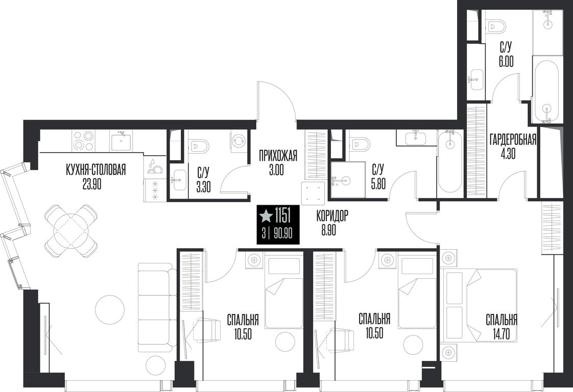 3-BD Apartment Sale, 90.9平方米 at Ice Towers, State Nature Reserve of Regional Significance Forest on the Samorodinka River, Moscow, Russia #1
