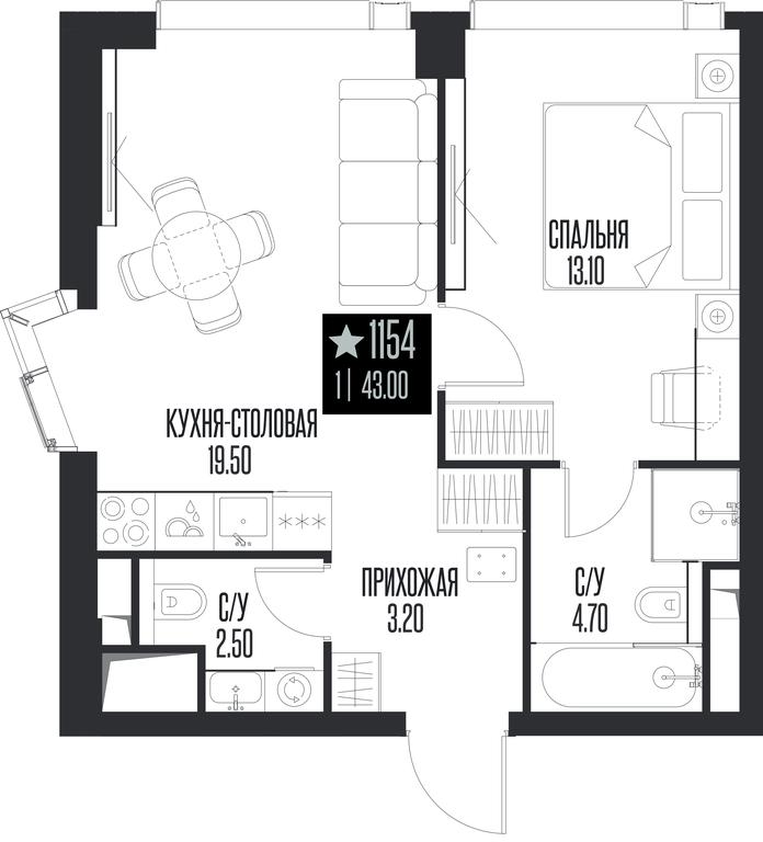 1-BD Apartment Sale, 43 sq. m. at Ice Towers, State Nature Reserve of Regional Significance Forest on the Samorodinka River, Moscow, Russia #1