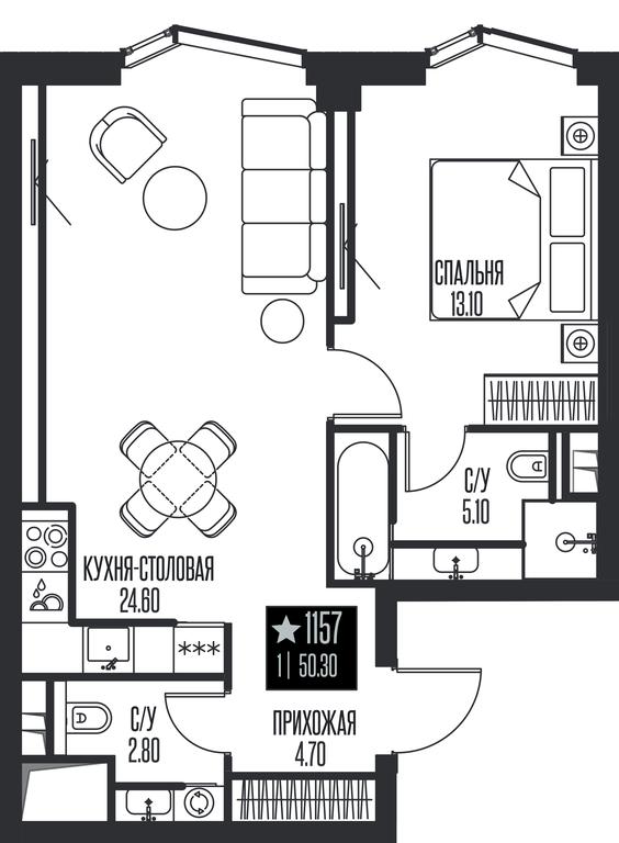 1-BD Apartment Sale, 50.3平方米 at Ice Towers, State Nature Reserve of Regional Significance Forest on the Samorodinka River, Moscow, Russia #1