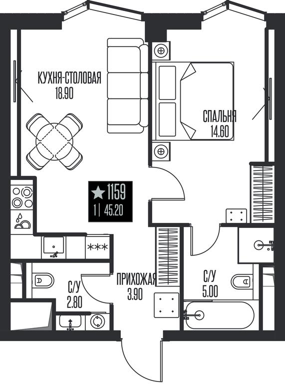 1-BD Apartment Sale, 45.2平方米 at Ice Towers, State Nature Reserve of Regional Significance Forest on the Samorodinka River, Moscow, Russia #1