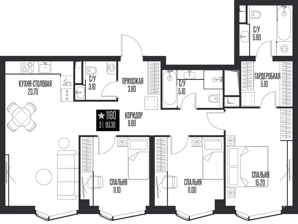3-BD Apartment Sale, 93.3平方米 at Ice Towers, State Nature Reserve of Regional Significance Forest on the Samorodinka River, Moscow, Russia #1