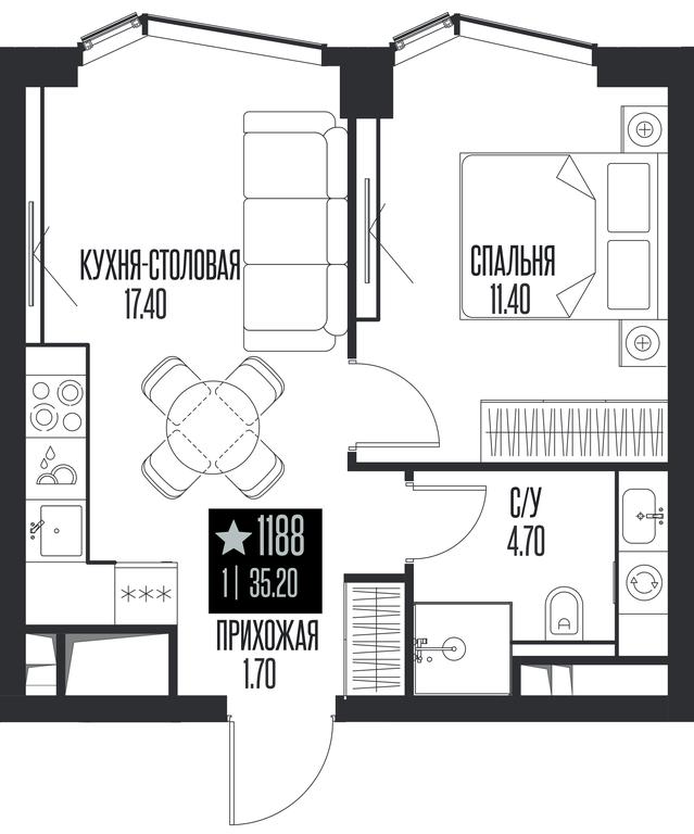 1-BD Apartment Sale, 35.2平方米 at Ice Towers, State Nature Reserve of Regional Significance Forest on the Samorodinka River, Moscow, Russia #1