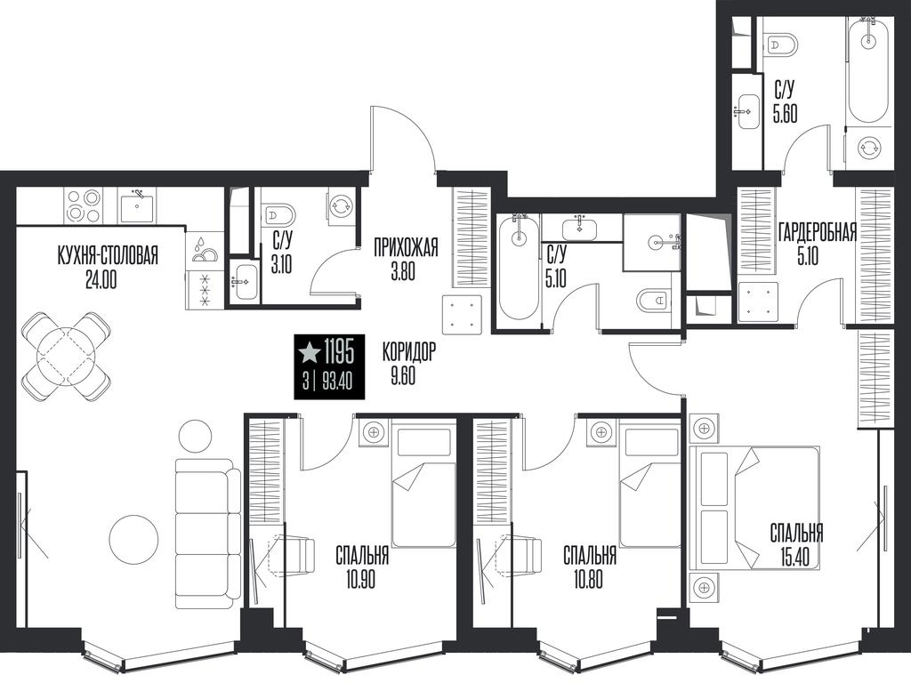 3-BD Apartment Sale, 93.4 sq. m. at Ice Towers, State Nature Reserve of Regional Significance Forest on the Samorodinka River, Moscow, Russia #1