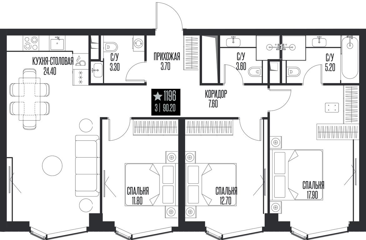 3-BD Apartment Sale, 90.2 sq. m. at Ice Towers, State Nature Reserve of Regional Significance Forest on the Samorodinka River, Moscow, Russia #1