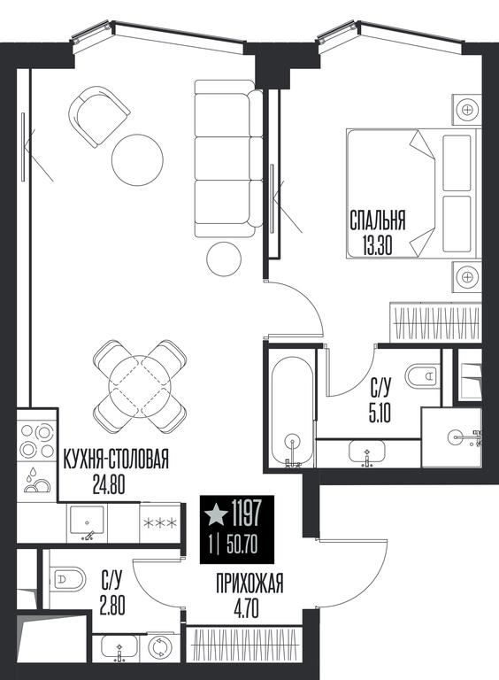 1-BD Apartment Sale, 50.7 sq. m. at Ice Towers, State Nature Reserve of Regional Significance Forest on the Samorodinka River, Moscow, Russia #1