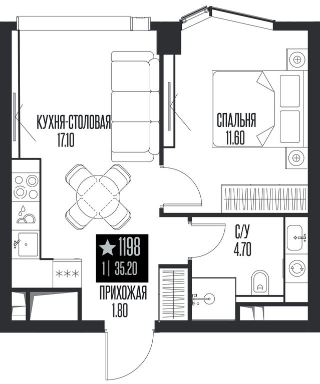 1-BD Apartment Sale, 35.2平方米 at Ice Towers, State Nature Reserve of Regional Significance Forest on the Samorodinka River, Moscow, Russia #1