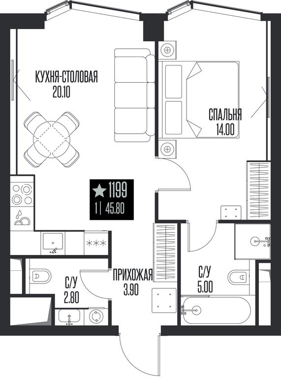 1-BD Apartment Sale, 45.8平方米 at Ice Towers, State Nature Reserve of Regional Significance Forest on the Samorodinka River, Moscow, Russia #1