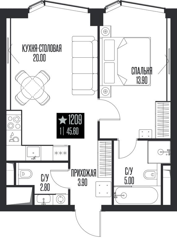 1-BD Apartment Sale, 45.6平方米 at Ice Towers, State Nature Reserve of Regional Significance Forest on the Samorodinka River, Moscow, Russia #1