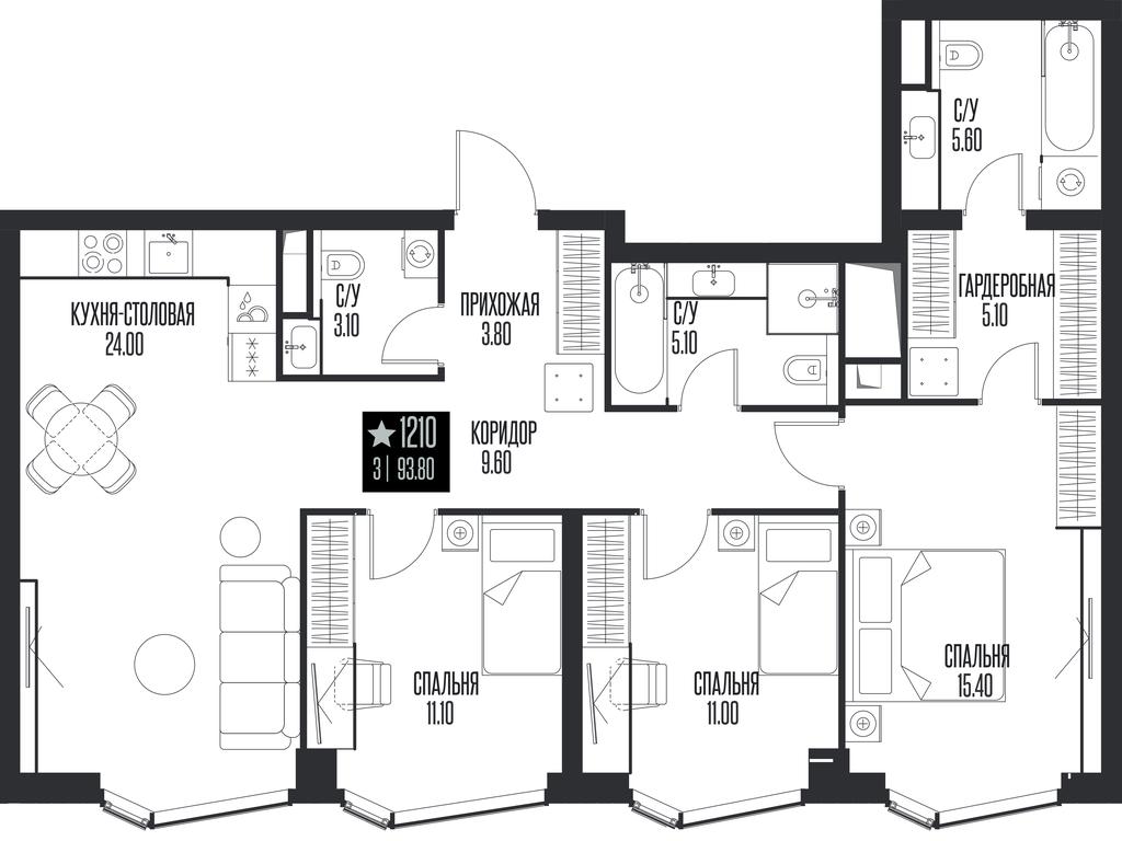 3-BD Apartment Sale, 93.8平方米 at Ice Towers, State Nature Reserve of Regional Significance Forest on the Samorodinka River, Moscow, Russia #1