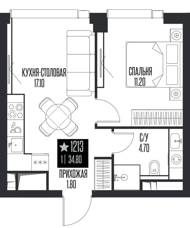 1-BD Apartment Sale, 34.8 sq. m. at Ice Towers, State Nature Reserve of Regional Significance Forest on the Samorodinka River, Moscow, Russia #1