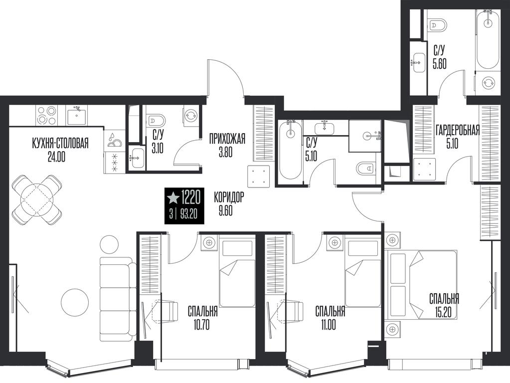 3-BD Apartment Sale, 93.2 sq. m. at Ice Towers, State Nature Reserve of Regional Significance Forest on the Samorodinka River, Moscow, Russia #1