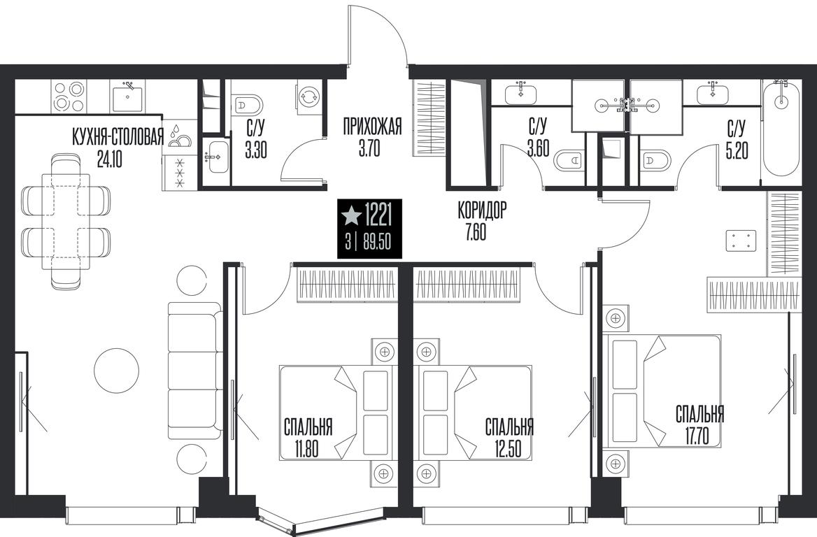 3-BD Apartment Sale, 89.5 sq. m. at Ice Towers, State Nature Reserve of Regional Significance Forest on the Samorodinka River, Moscow, Russia #1