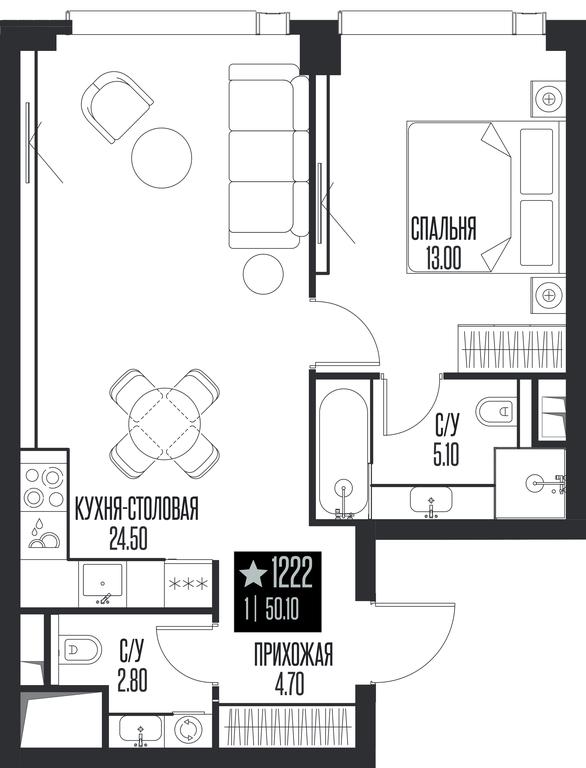 1-BD Apartment Sale, 50.1 sq. m. at Ice Towers, State Nature Reserve of Regional Significance Forest on the Samorodinka River, Moscow, Russia #1