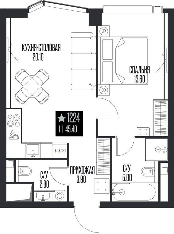 1-BD Apartment Sale, 45.4平方米 at Ice Towers, State Nature Reserve of Regional Significance Forest on the Samorodinka River, Moscow, Russia #1
