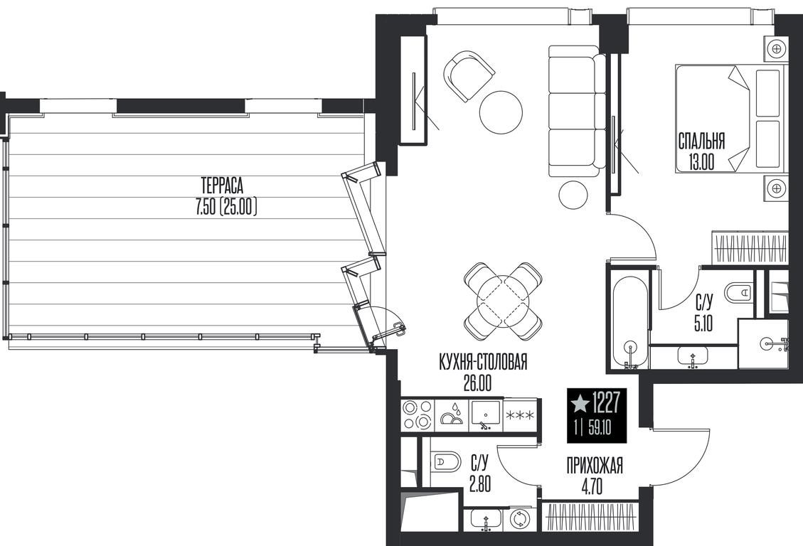 1-BD Apartment Sale, 59.1平方米 at Ice Towers, State Nature Reserve of Regional Significance Forest on the Samorodinka River, Moscow, Russia #1