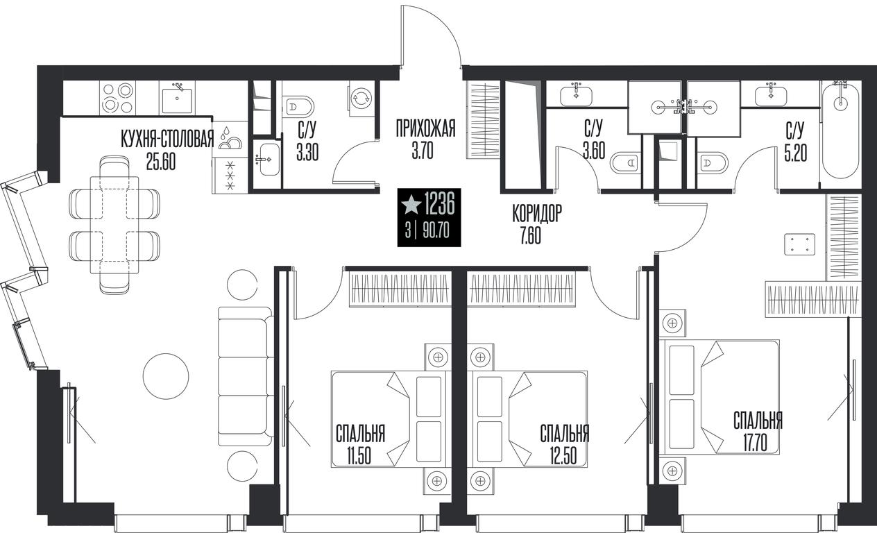 3-BD Apartment Sale, 90.7平方米 at Ice Towers, State Nature Reserve of Regional Significance Forest on the Samorodinka River, Moscow, Russia #1