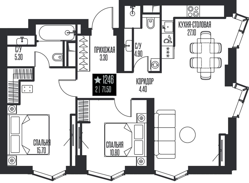 2-BD Apartment Sale, 71.5 sq. m. at Ice Towers, State Nature Reserve of Regional Significance Forest on the Samorodinka River, Moscow, Russia #1