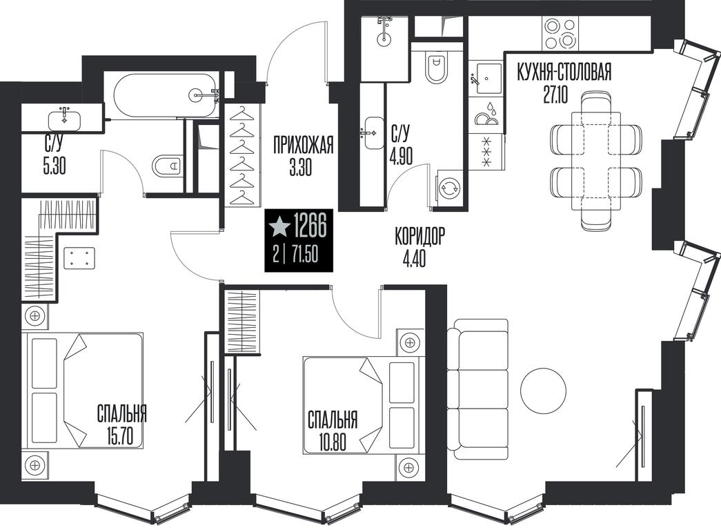 2-BD Apartment Sale, 71.5 sq. m. at Ice Towers, State Nature Reserve of Regional Significance Forest on the Samorodinka River, Moscow, Russia #1