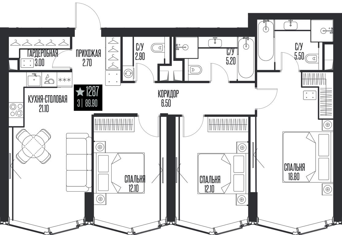 3-BD Apartment Sale, 89.9平方米 at Ice Towers, State Nature Reserve of Regional Significance Forest on the Samorodinka River, Moscow, Russia #1