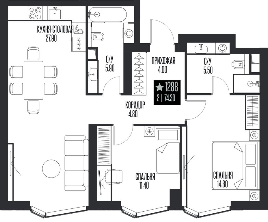 2-BD Apartment Sale, 74.3 sq. m. at Ice Towers, State Nature Reserve of Regional Significance Forest on the Samorodinka River, Moscow, Russia #1 2-BD Apartment Sale, 74.3 sq. m. at Ice Towers, State Nature Reserve of Regional Significance Forest on the Samorodinka River, Moscow, Russia #1