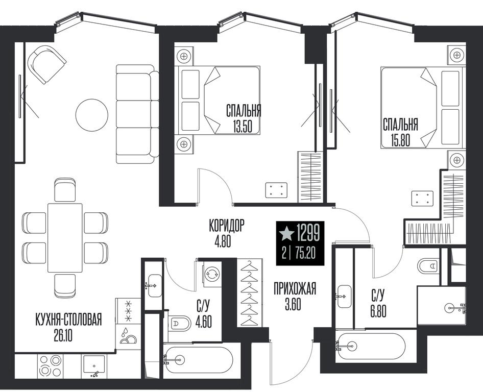 2-BD Apartment Sale, 75.2 sq. m. at Ice Towers, State Nature Reserve of Regional Significance Forest on the Samorodinka River, Moscow, Russia #1 2-BD Apartment Sale, 75.2 sq. m. at Ice Towers, State Nature Reserve of Regional Significance Forest on the Samorodinka River, Moscow, Russia #1