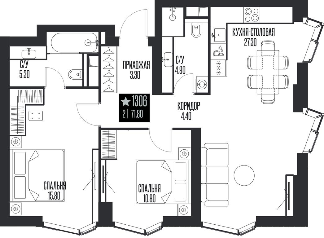 2-BD Apartment Sale, 71.8平方米 at Ice Towers, State Nature Reserve of Regional Significance Forest on the Samorodinka River, Moscow, Russia #1
