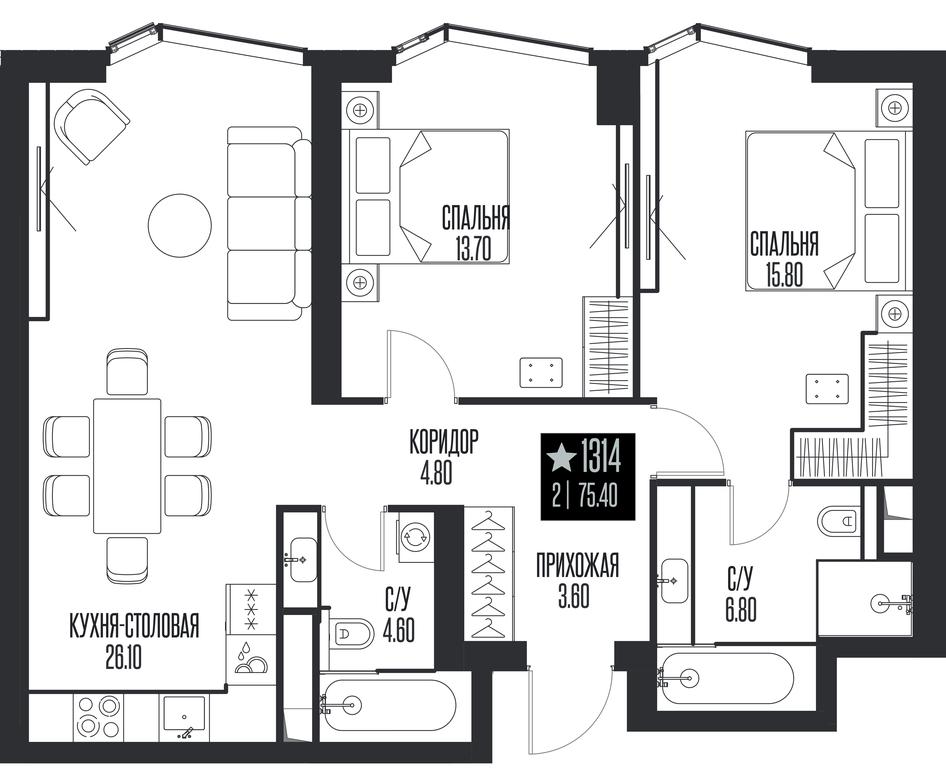 2-BD Apartment Sale, 75.4平方米 at Ice Towers, State Nature Reserve of Regional Significance Forest on the Samorodinka River, Moscow, Russia #1 2-BD Apartment Sale, 75.4平方米 at Ice Towers, State Nature Reserve of Regional Significance Forest on the Samorodinka River, Moscow, Russia #1