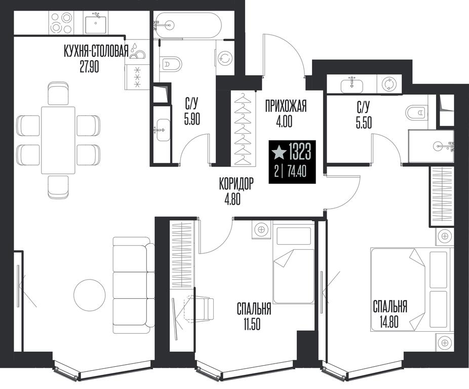 2-BD Apartment Sale, 74.4 sq. m. at Ice Towers, State Nature Reserve of Regional Significance Forest on the Samorodinka River, Moscow, Russia #1 2-BD Apartment Sale, 74.4 sq. m. at Ice Towers, State Nature Reserve of Regional Significance Forest on the Samorodinka River, Moscow, Russia #1