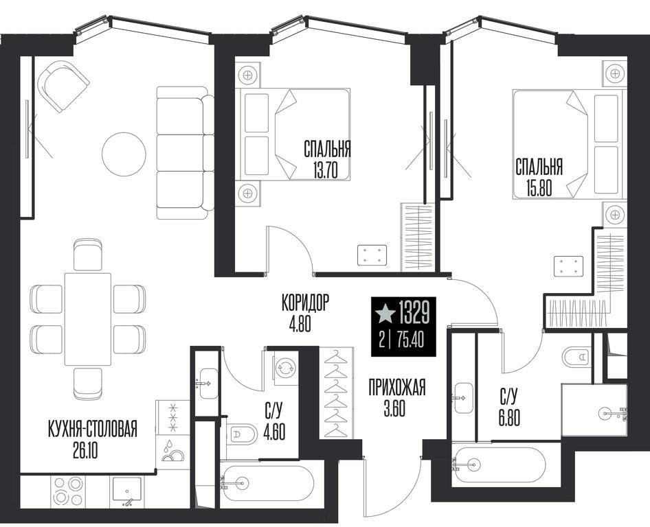 2-BD Apartment Sale, 75.4平方米 at Ice Towers, State Nature Reserve of Regional Significance Forest on the Samorodinka River, Moscow, Russia #1 2-BD Apartment Sale, 75.4平方米 at Ice Towers, State Nature Reserve of Regional Significance Forest on the Samorodinka River, Moscow, Russia #1