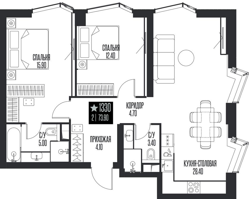 2-BD Apartment Sale, 73.9平方米 at Ice Towers, State Nature Reserve of Regional Significance Forest on the Samorodinka River, Moscow, Russia #1