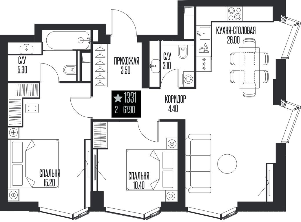 2-BD Apartment Sale, 67.9平方米 at Ice Towers, State Nature Reserve of Regional Significance Forest on the Samorodinka River, Moscow, Russia #1