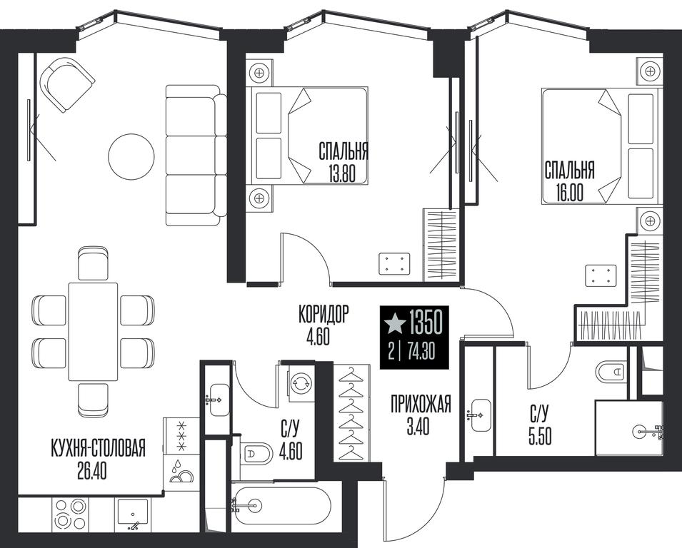 2-BD Apartment Sale, 74.3 sq. m. at Ice Towers, State Nature Reserve of Regional Significance Forest on the Samorodinka River, Moscow, Russia #1
