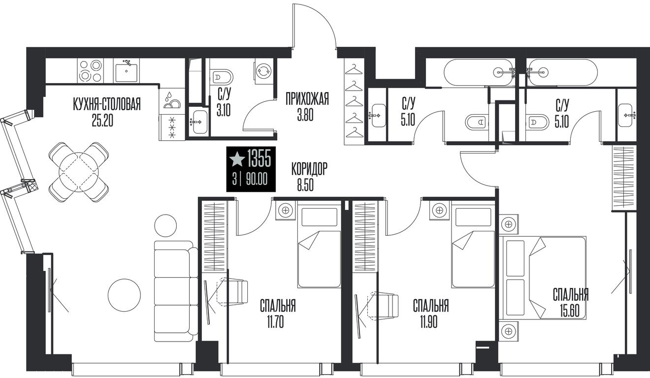 3-BD Apartment Sale, 90 sq. m. at Ice Towers, State Nature Reserve of Regional Significance Forest on the Samorodinka River, Moscow, Russia #1