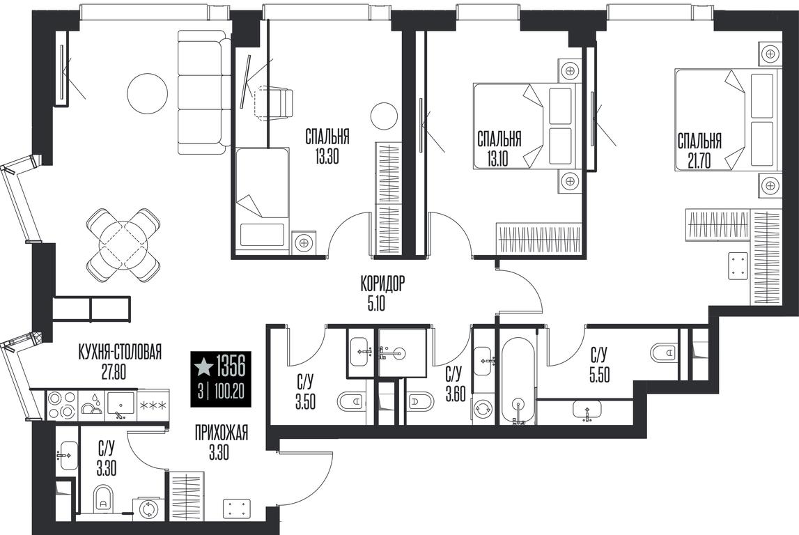 3-BD Apartment Sale, 100.2 sq. m. at Ice Towers, State Nature Reserve of Regional Significance Forest on the Samorodinka River, Moscow, Russia #1