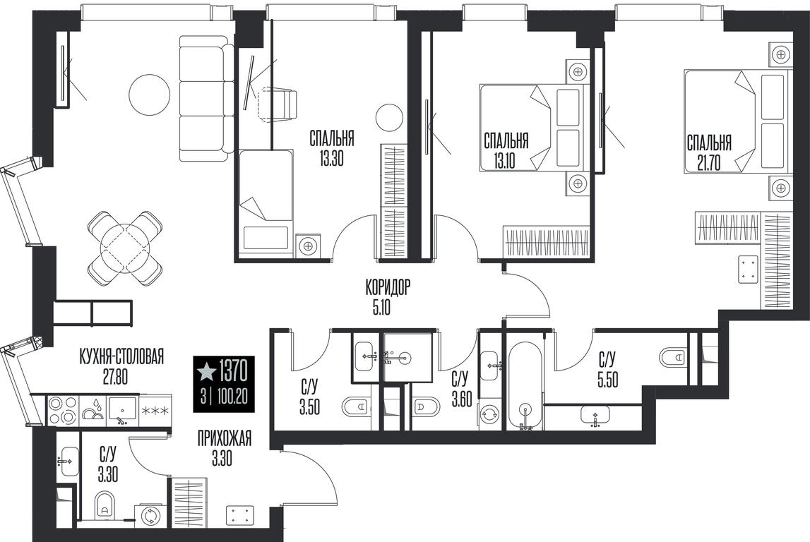 3-BD Apartment Sale, 100.2平方米 at Ice Towers, State Nature Reserve of Regional Significance Forest on the Samorodinka River, Moscow, Russia #1