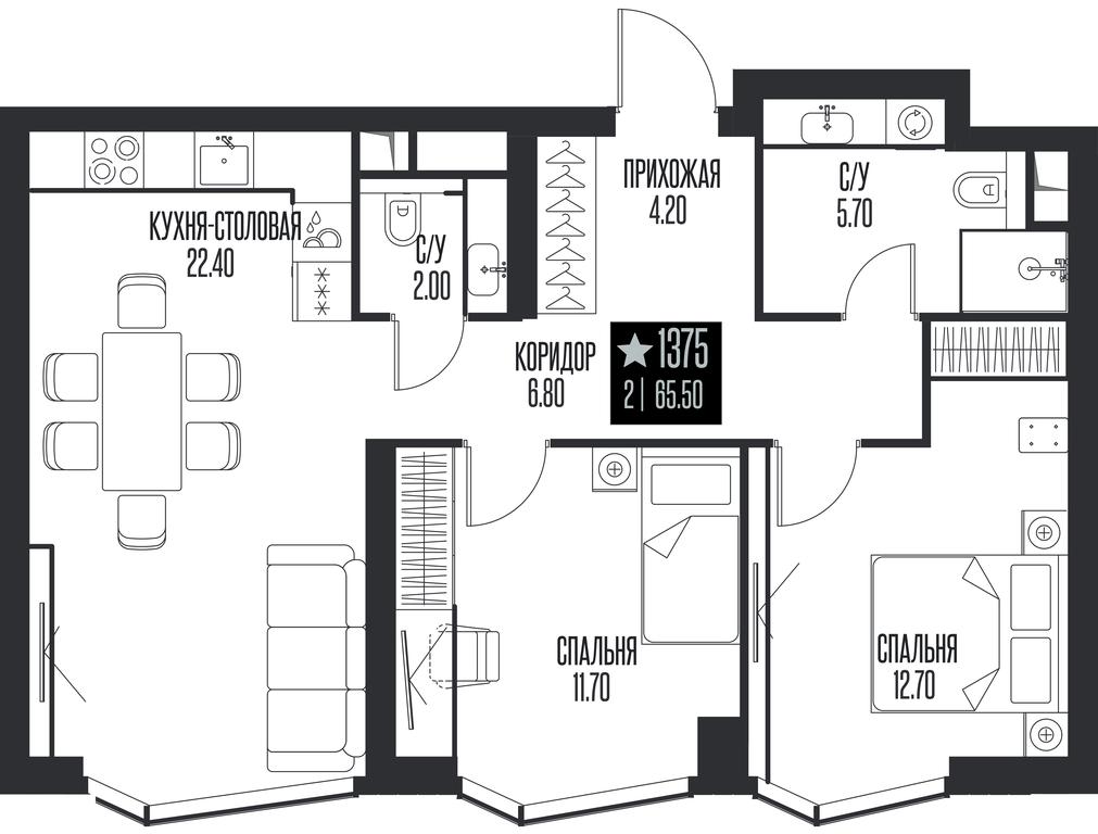 2-BD Apartment Sale, 65.5 sq. m. at Ice Towers, State Nature Reserve of Regional Significance Forest on the Samorodinka River, Moscow, Russia #1