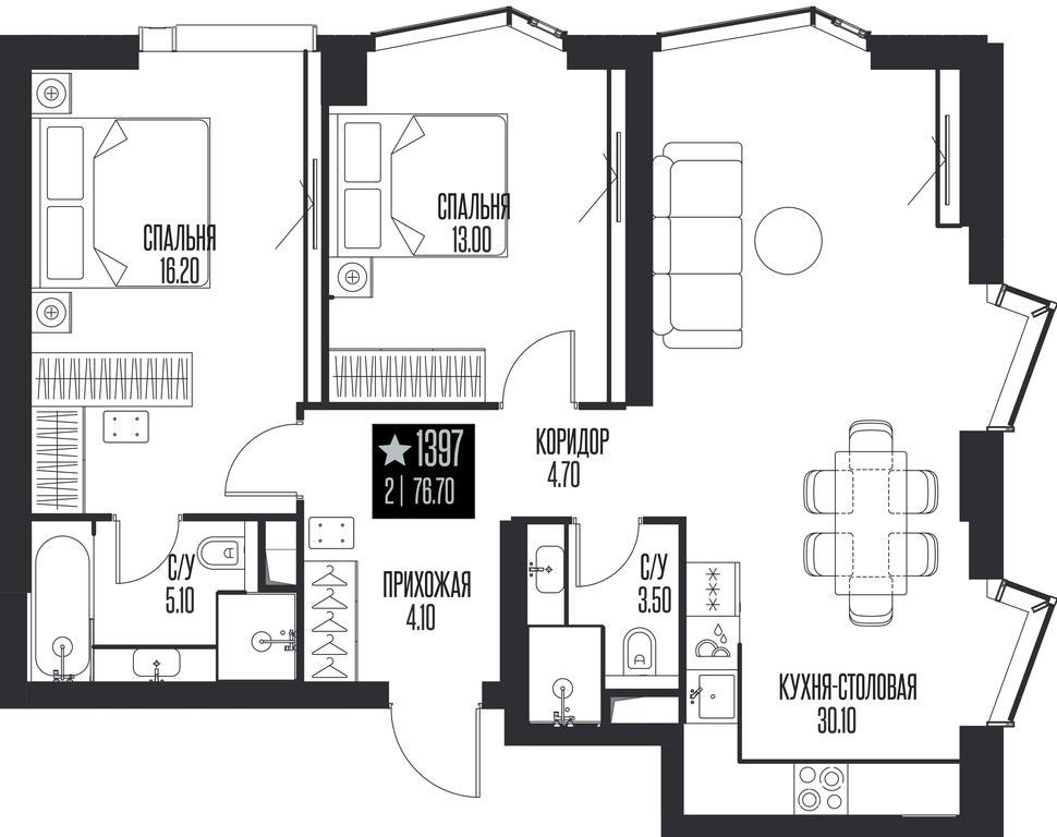 2-BD Apartment Sale, 76.7平方米 at Ice Towers, State Nature Reserve of Regional Significance Forest on the Samorodinka River, Moscow, Russia #1