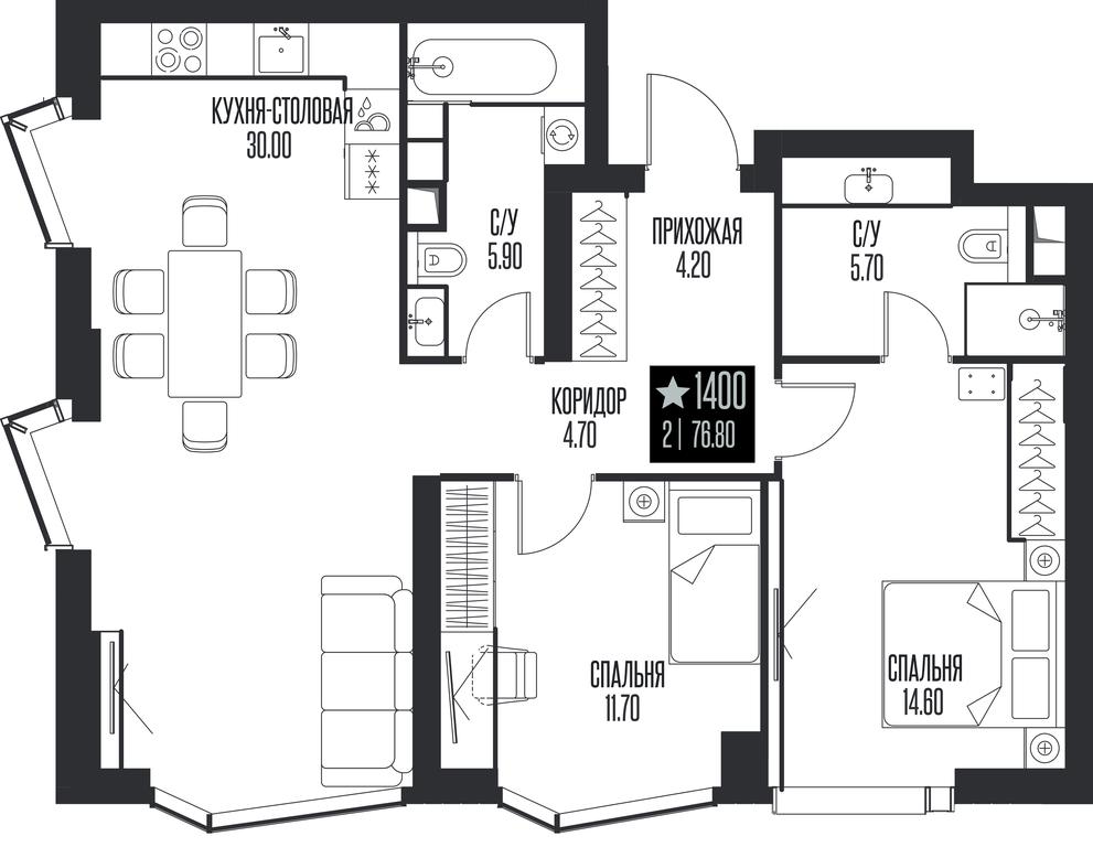 2-BD Apartment Sale, 76.8 sq. m. at Ice Towers, State Nature Reserve of Regional Significance Forest on the Samorodinka River, Moscow, Russia #1