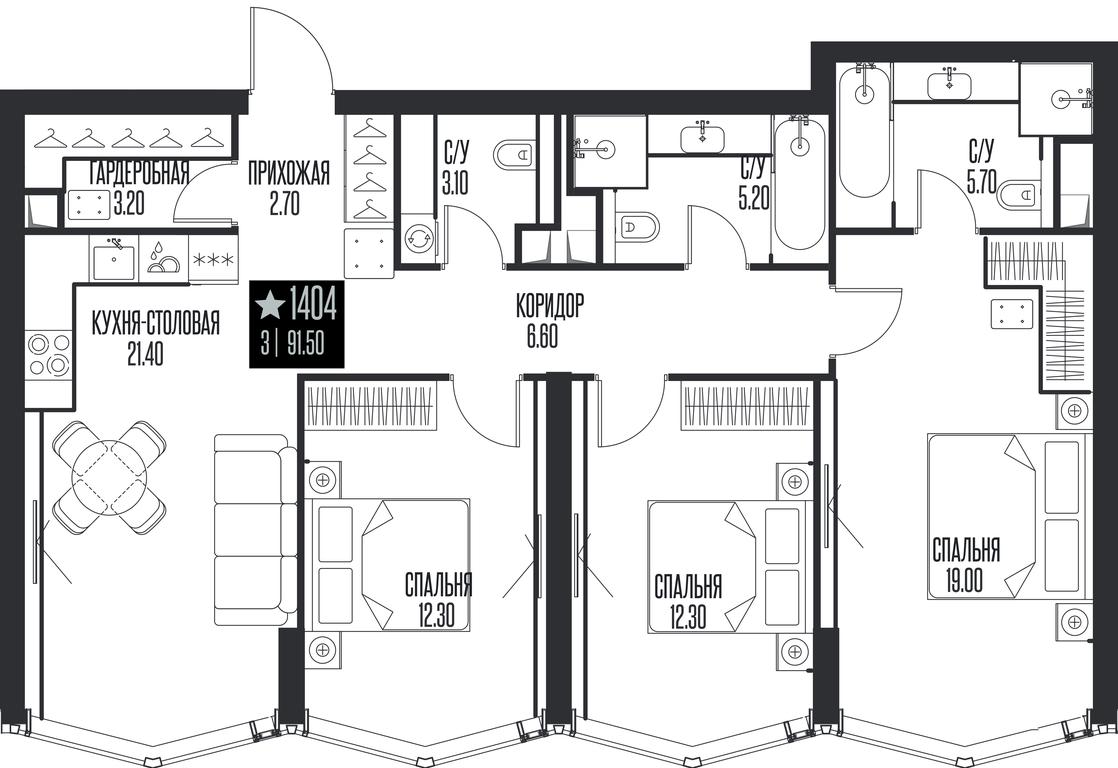 3-BD Apartment Sale, 91.5 sq. m. at Ice Towers, State Nature Reserve of Regional Significance Forest on the Samorodinka River, Moscow, Russia #1