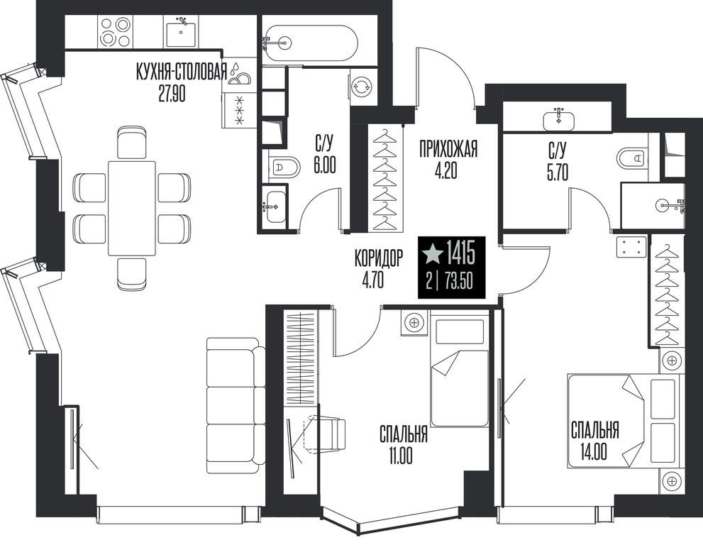 2-BD Apartment Sale, 73.5平方米 at Ice Towers, State Nature Reserve of Regional Significance Forest on the Samorodinka River, Moscow, Russia #1