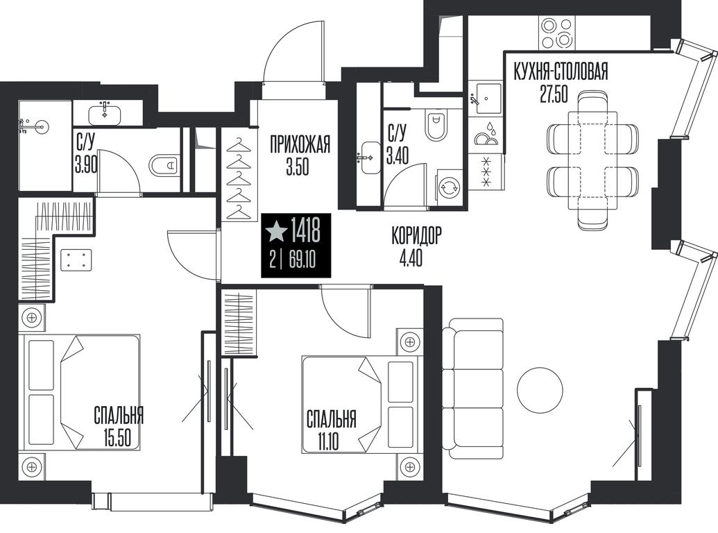 2-BD Apartment Sale, 69.1 sq. m. at Ice Towers, State Nature Reserve of Regional Significance Forest on the Samorodinka River, Moscow, Russia #1