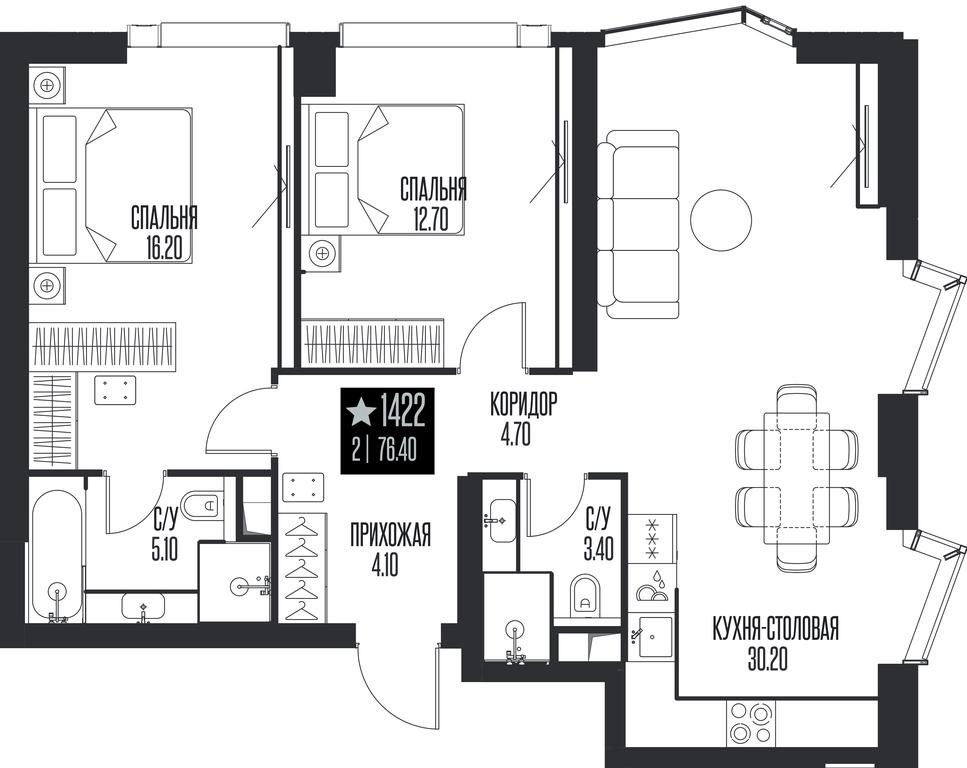 2-BD Apartment Sale, 76.4 sq. m. at Ice Towers, State Nature Reserve of Regional Significance Forest on the Samorodinka River, Moscow, Russia #1