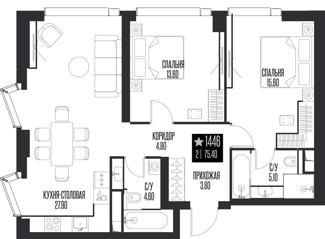 2-BD Apartment Sale, 75.4 sq. m. at Ice Towers, State Nature Reserve of Regional Significance Forest on the Samorodinka River, Moscow, Russia #1