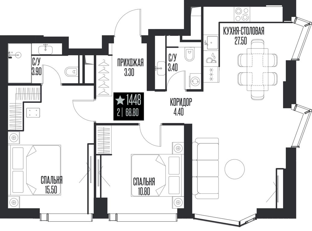 2-BD Apartment Sale, 68.8 sq. m. at Ice Towers, State Nature Reserve of Regional Significance Forest on the Samorodinka River, Moscow, Russia #1