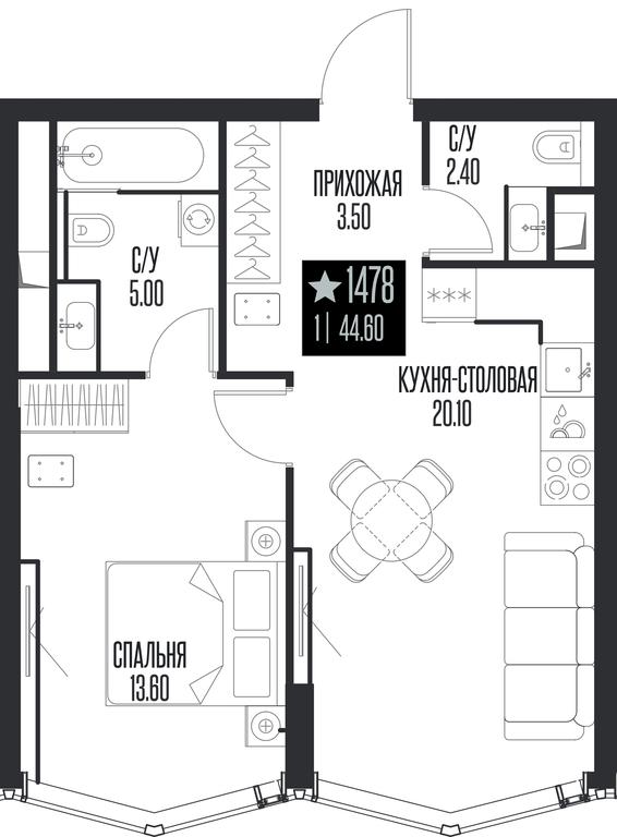 1-BD Apartment Sale, 44.6 sq. m. at Ice Towers, State Nature Reserve of Regional Significance Forest on the Samorodinka River, Moscow, Russia #1 1-BD Apartment Sale, 44.6 sq. m. at Ice Towers, State Nature Reserve of Regional Significance Forest on the Samorodinka River, Moscow, Russia #1
