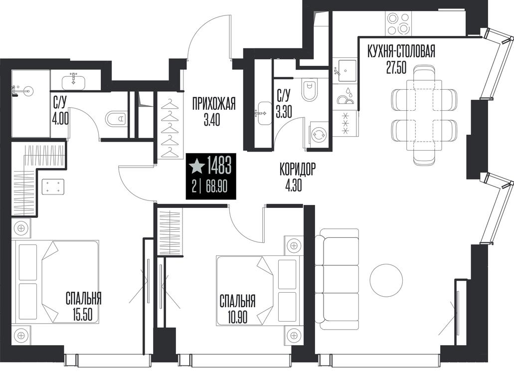 2-BD Apartment Sale, 68.9 sq. m. at Ice Towers, State Nature Reserve of Regional Significance Forest on the Samorodinka River, Moscow, Russia #1