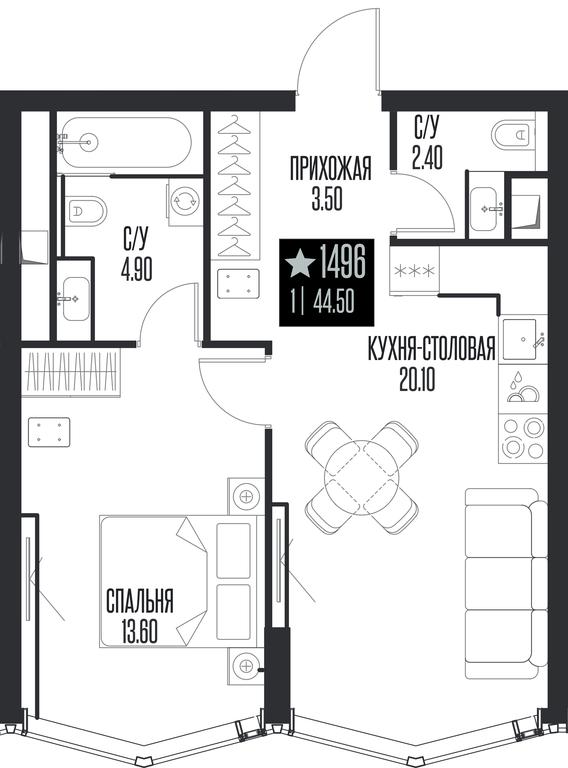 1-BD Apartment Sale, 44.5 sq. m. at Ice Towers, State Nature Reserve of Regional Significance Forest on the Samorodinka River, Moscow, Russia #1