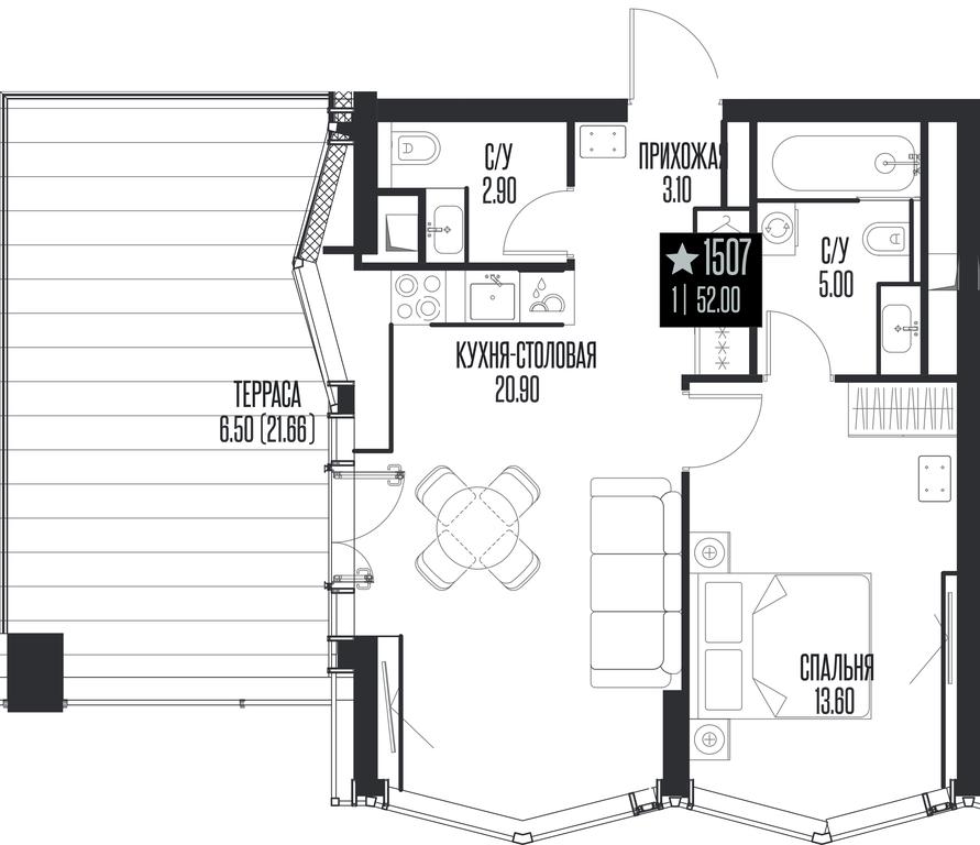 1-BD Apartment Sale, 52 sq. m. at Ice Towers, State Nature Reserve of Regional Significance Forest on the Samorodinka River, Moscow, Russia #1