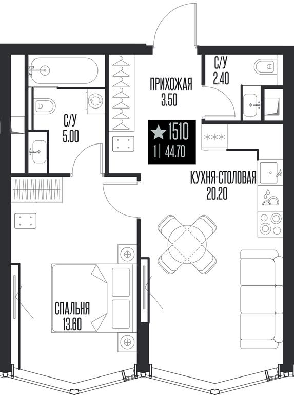 1-BD Apartment Sale, 44.7 sq. m. at Ice Towers, State Nature Reserve of Regional Significance Forest on the Samorodinka River, Moscow, Russia #1