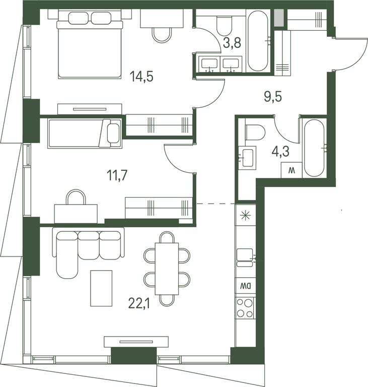 2-BD Apartment Sale, 65.9 sq. m. at Moments, Volokolamskoye Highway, 28, Moscow, Russia #1